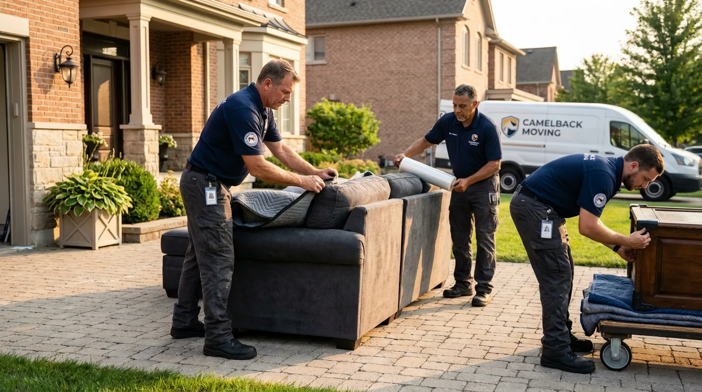 Large estate moving crew wrapping furniture in Ingram, TX